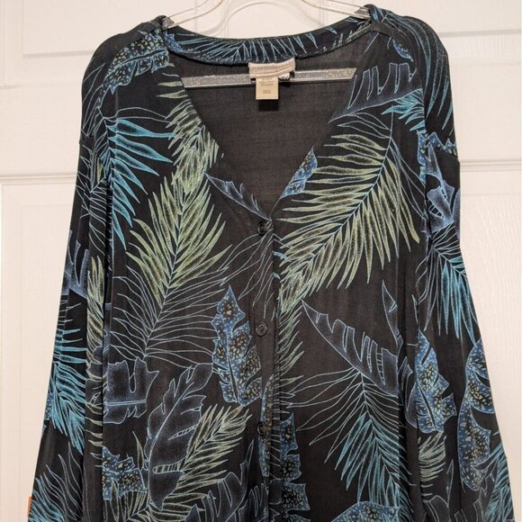 Vintage Coldwater Creek Floral Shirt Womens Size Large Black Acetate Stretch - Picture 2 of 10